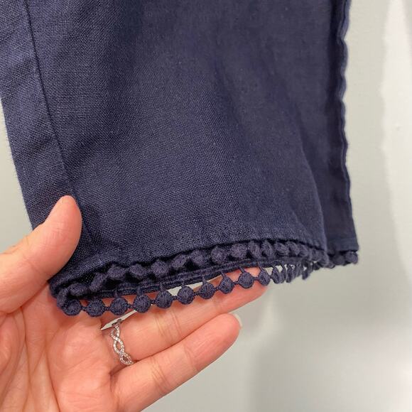 Talbots Women's Navy Eyelet Trim Linen Pull On Pants Size 14 - Picture 5 of 8